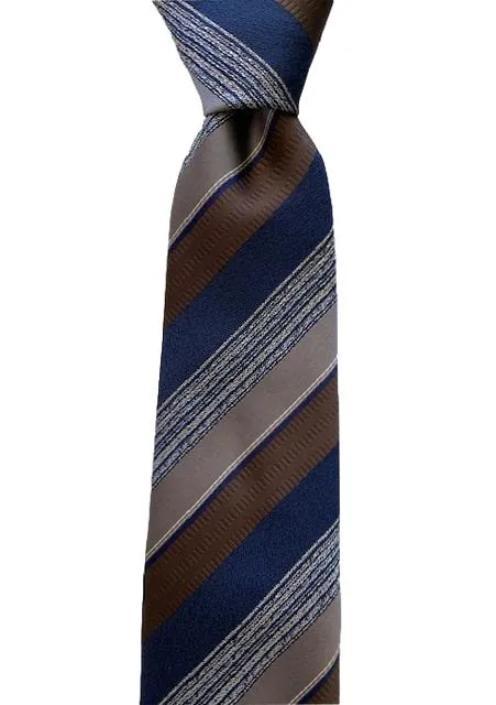 Brown, Navy Blue and Taupe Striped Necktie