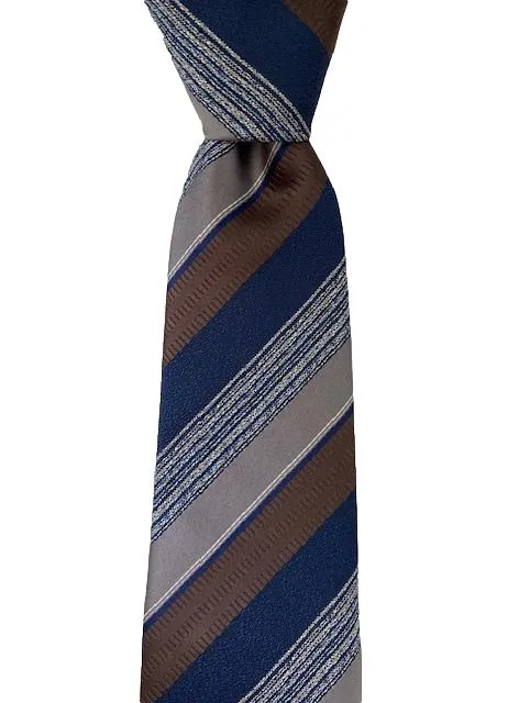 Brown, Navy Blue and Taupe Striped Necktie