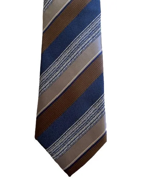 Brown, Navy Blue and Taupe Striped Necktie