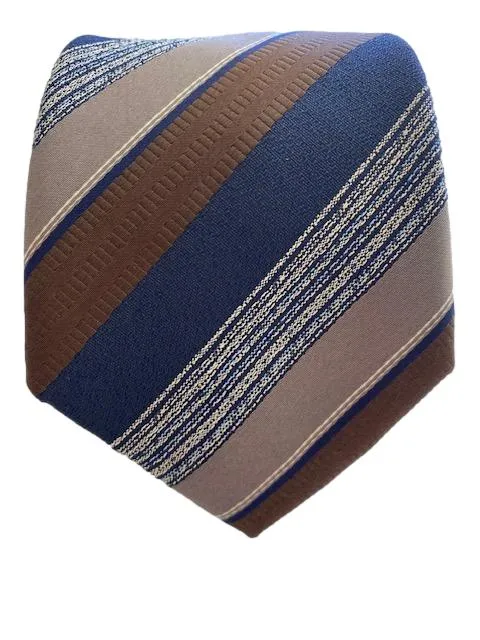 Brown, Navy Blue and Taupe Striped Necktie