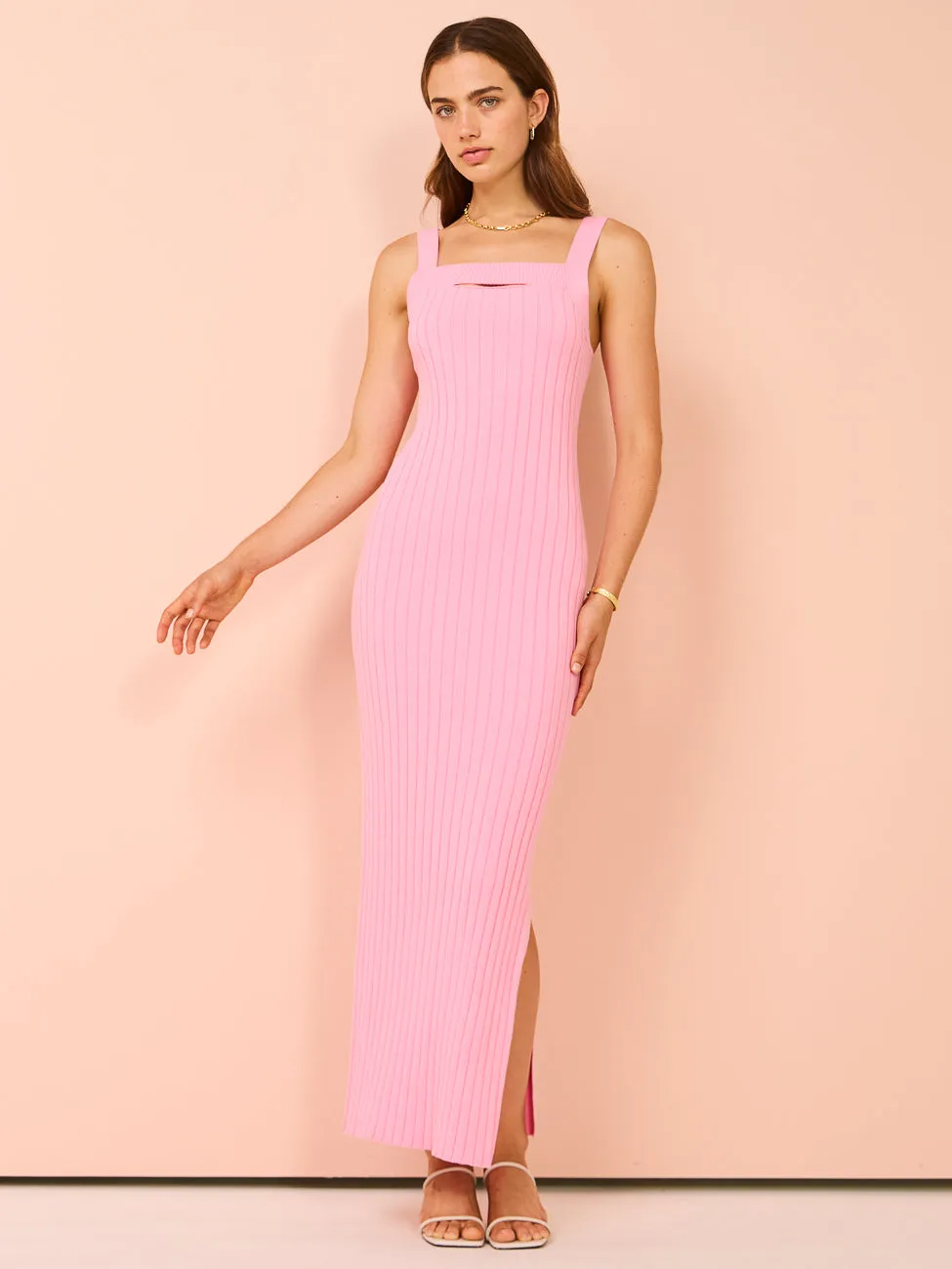 By Nicola Lucia Split Neckline Maxi Dress in Valentine Pink