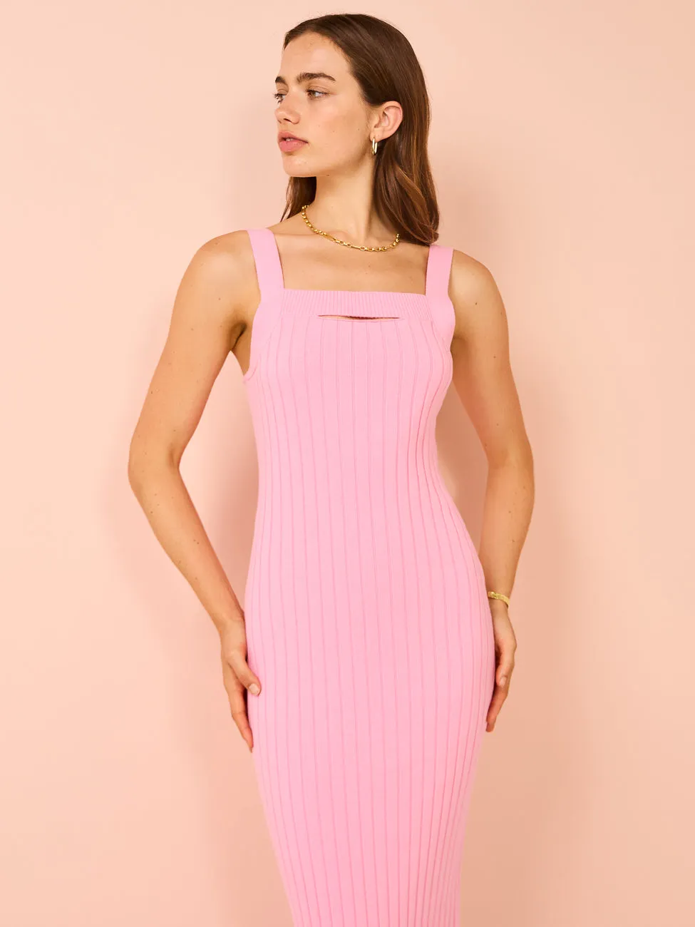 By Nicola Lucia Split Neckline Maxi Dress in Valentine Pink