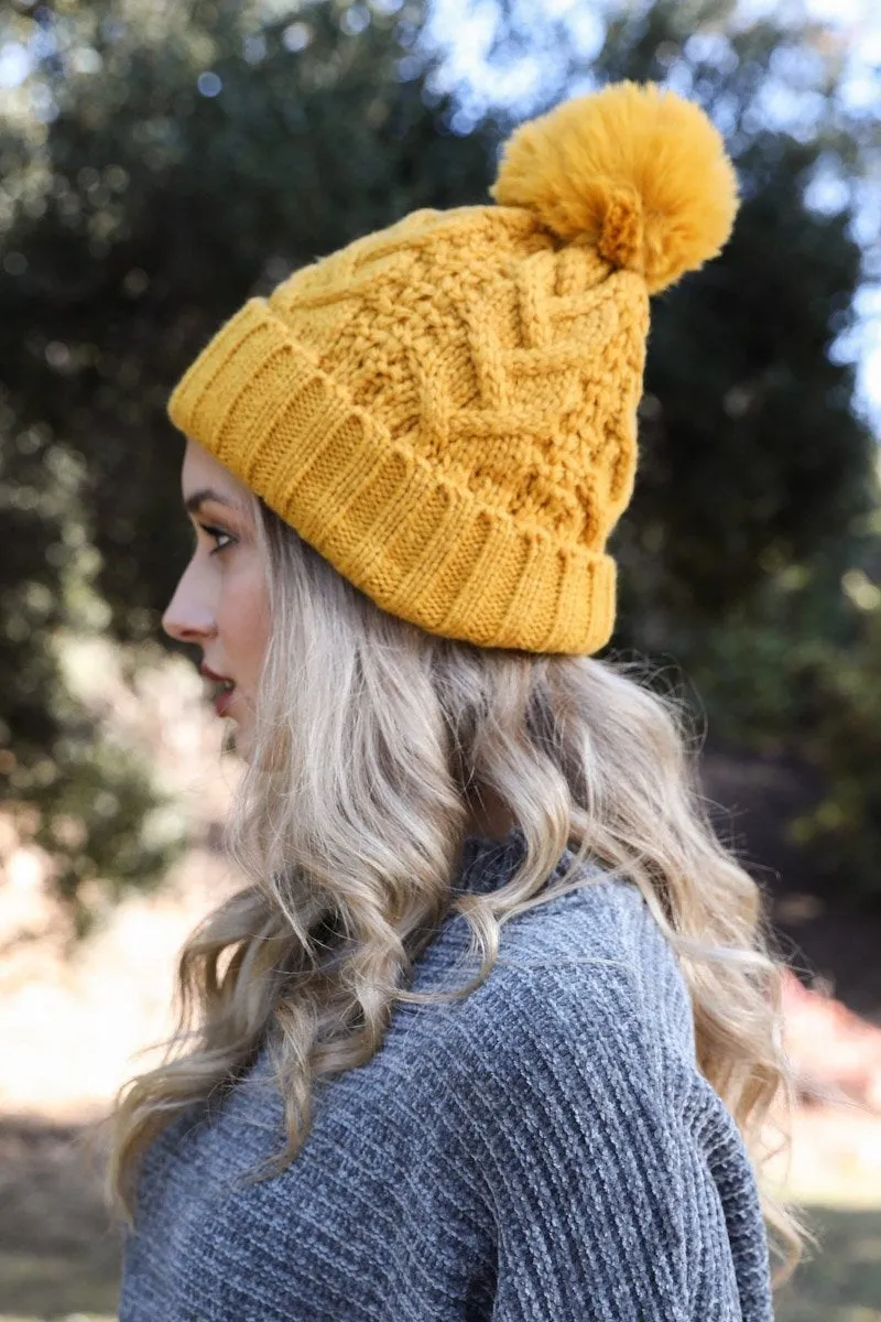 Cable Knit Pom Beanie