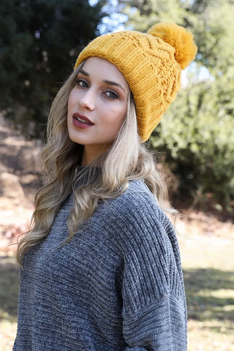 Cable Knit Pom Beanie