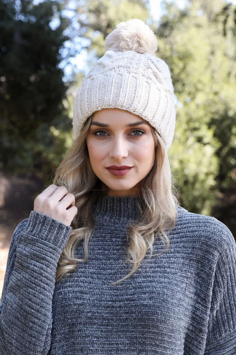 Cable Knit Pom Beanie