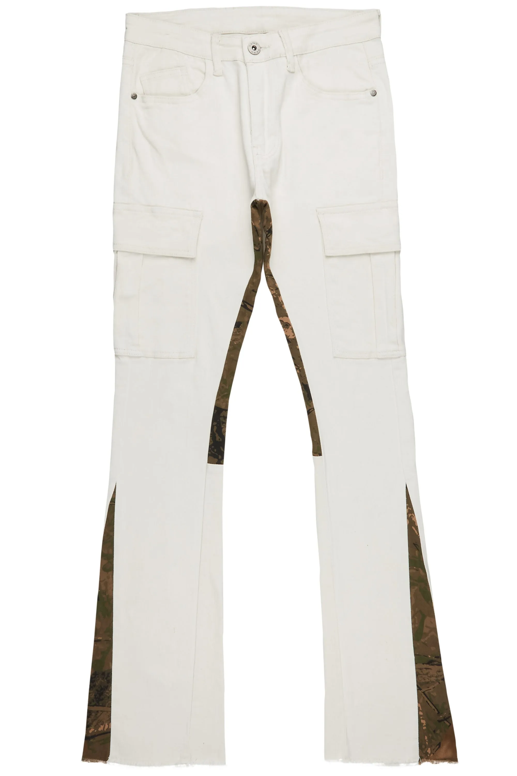 Calan Cream Cargo Stacked Flare Jean