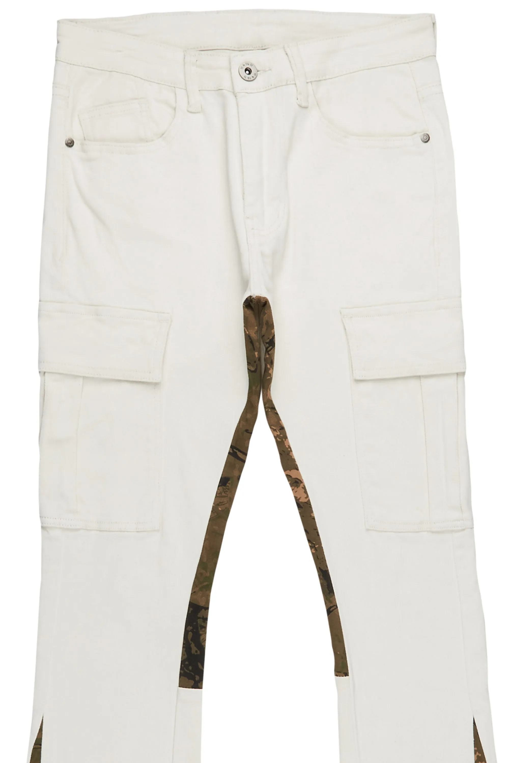 Calan Cream Cargo Stacked Flare Jean