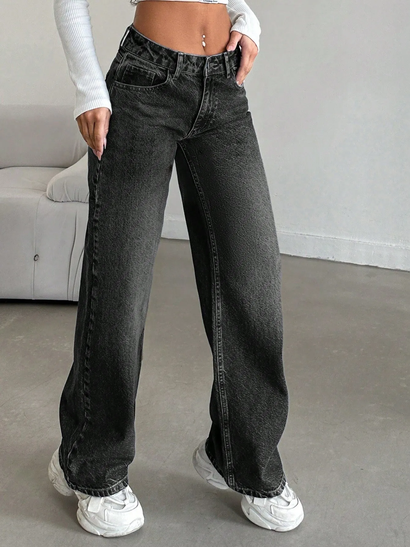 Carbon Grey Wash Straight Leg Jeans