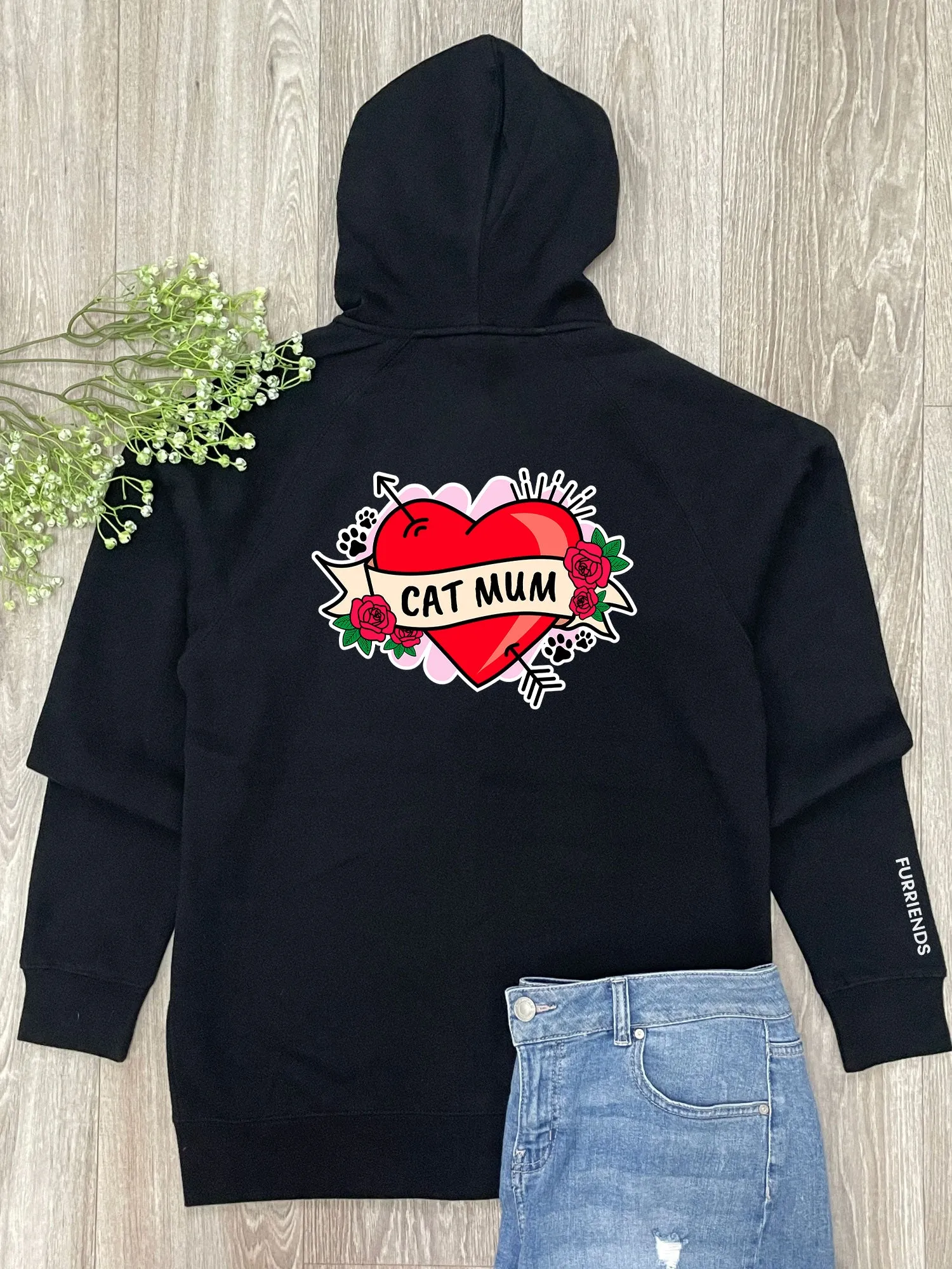 Cat Mum Heart Tattoo Zip Front Hoodie