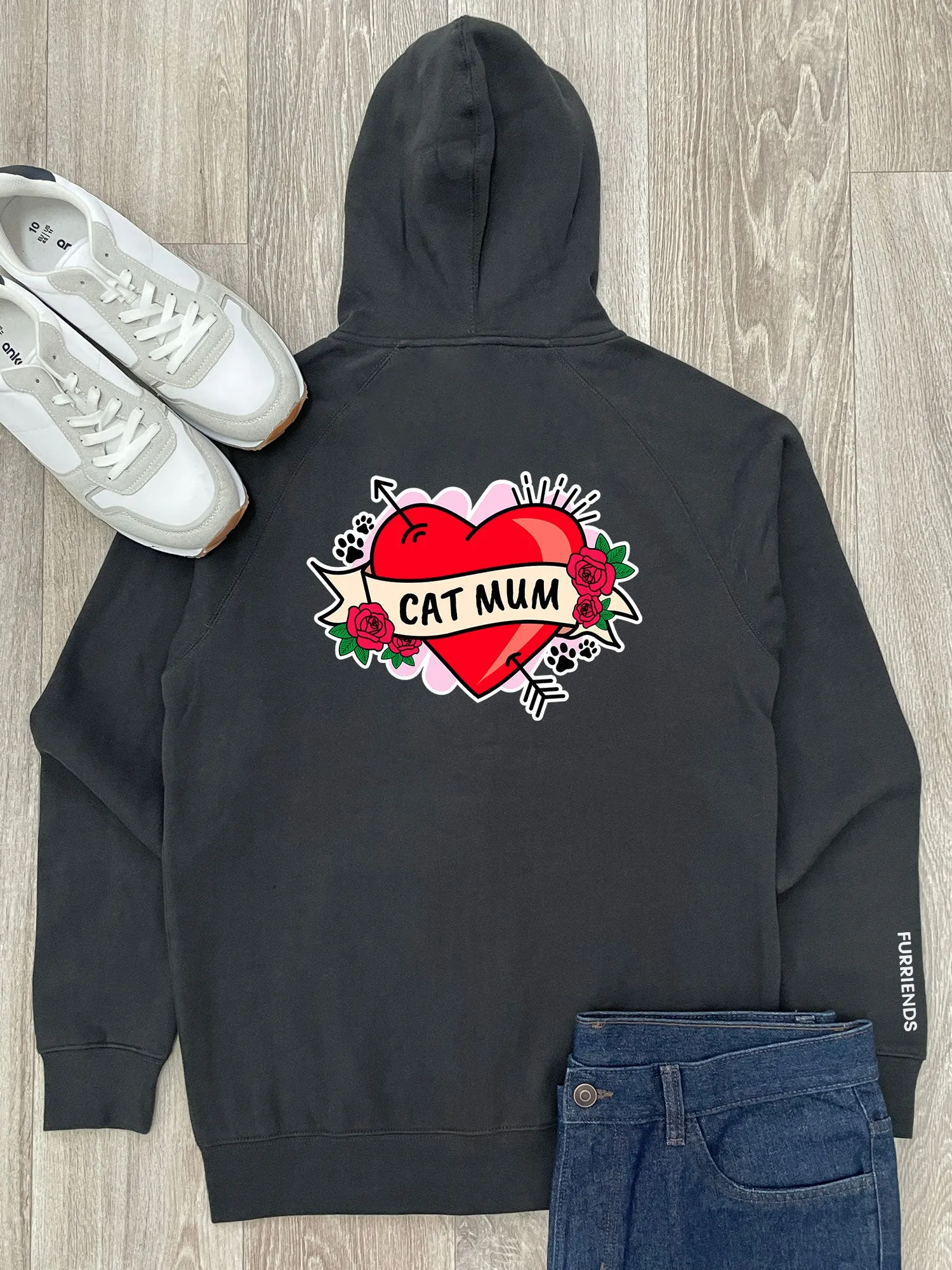 Cat Mum Heart Tattoo Zip Front Hoodie