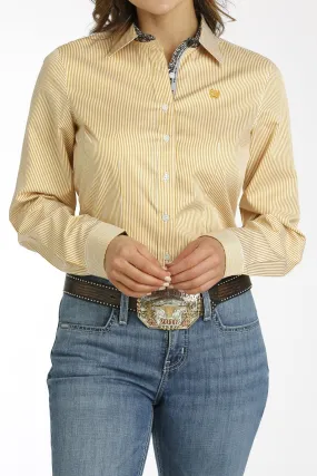 Cinch Ladies Tencel Stripe Button Down Western L/S Shirt - Gold/White - MSW9165052