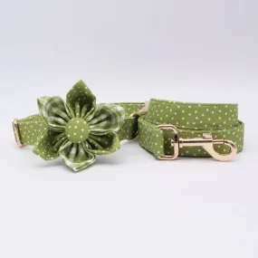 Classic Green Polka Dots Flower Collar And Leash Set: Personalized