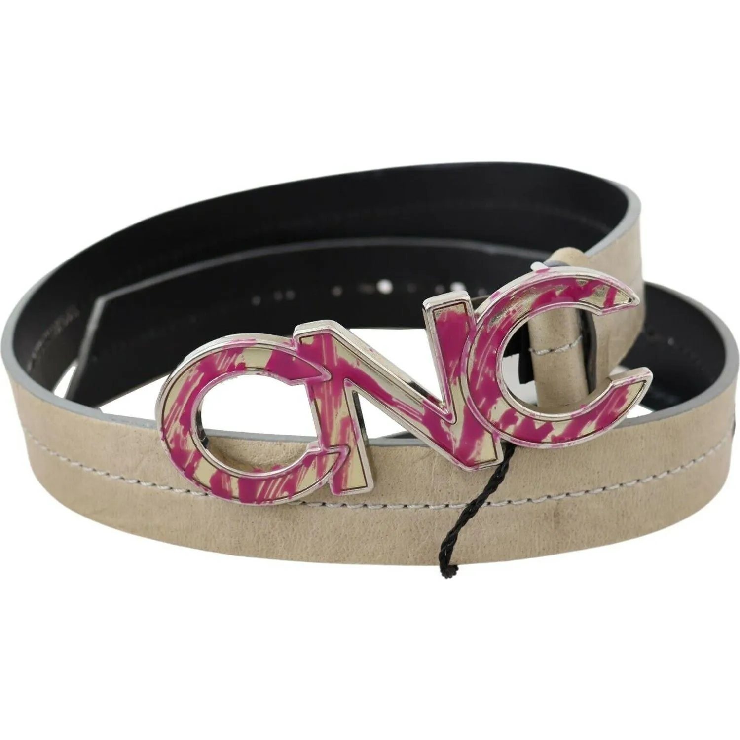 Costume National Beige Leather Fashion Belt with Logo Detail