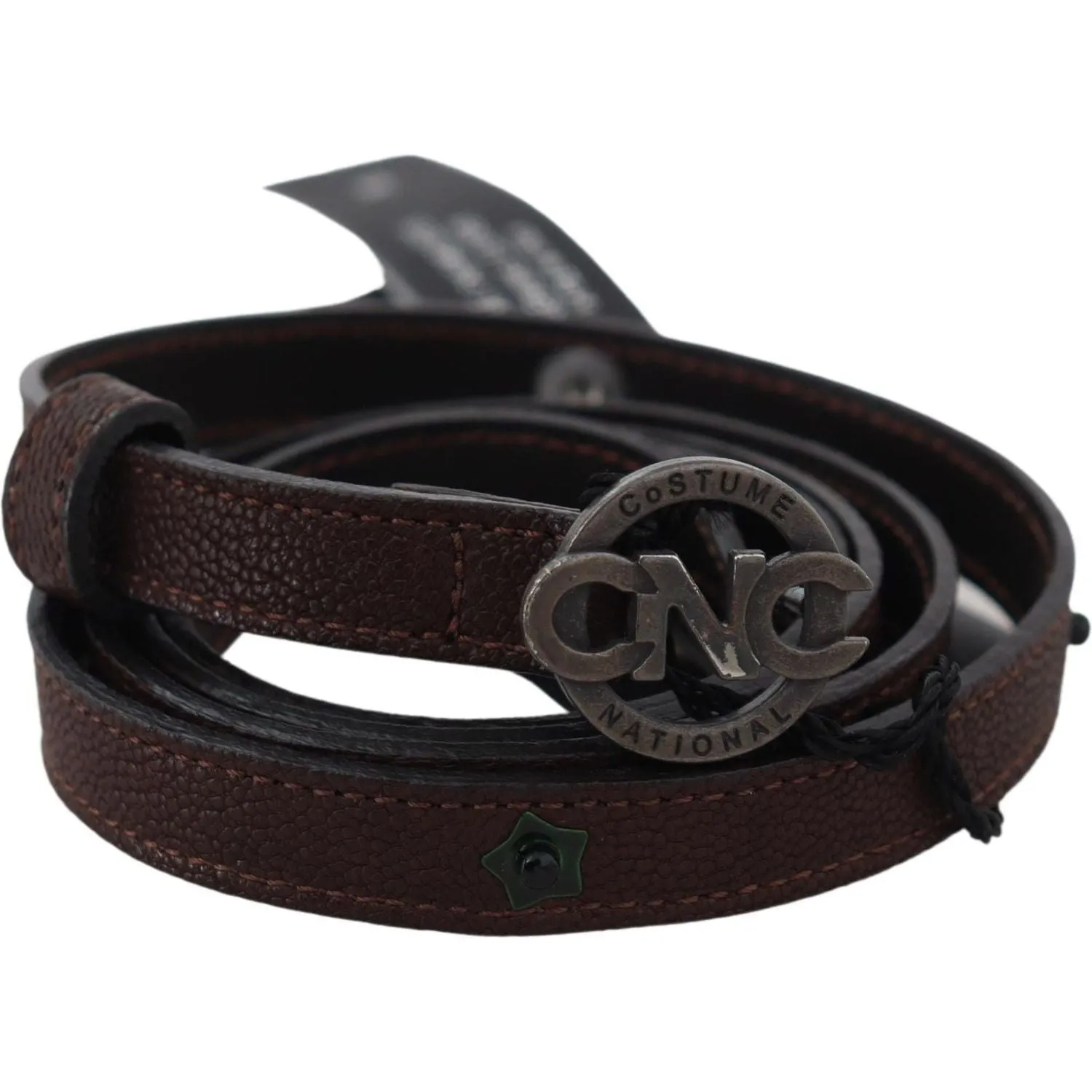 Costume National Elegant Brown Leather Belt with Rustic Hardware