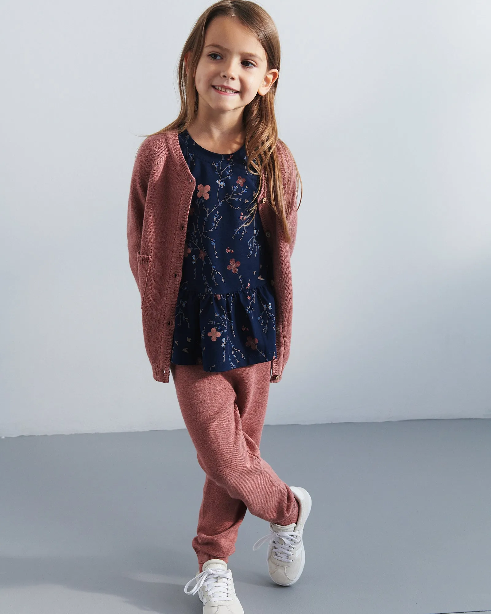 Cotton Knit Trousers - Kids - Rose Melange