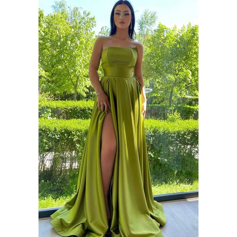 Couture & Ornate A-Line Ruffles Sleeveless Off-Shoulder Slit Formal Party Prom Dress