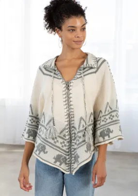 Cozy Western Patterned Pullover Poncho