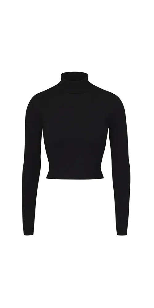 Cropped Fitted Turtleneck Black