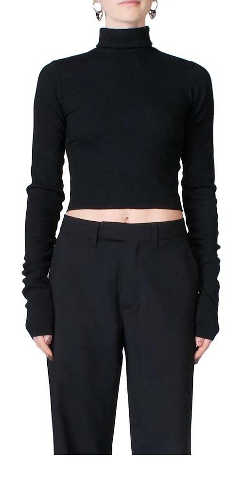 Cropped Fitted Turtleneck Black