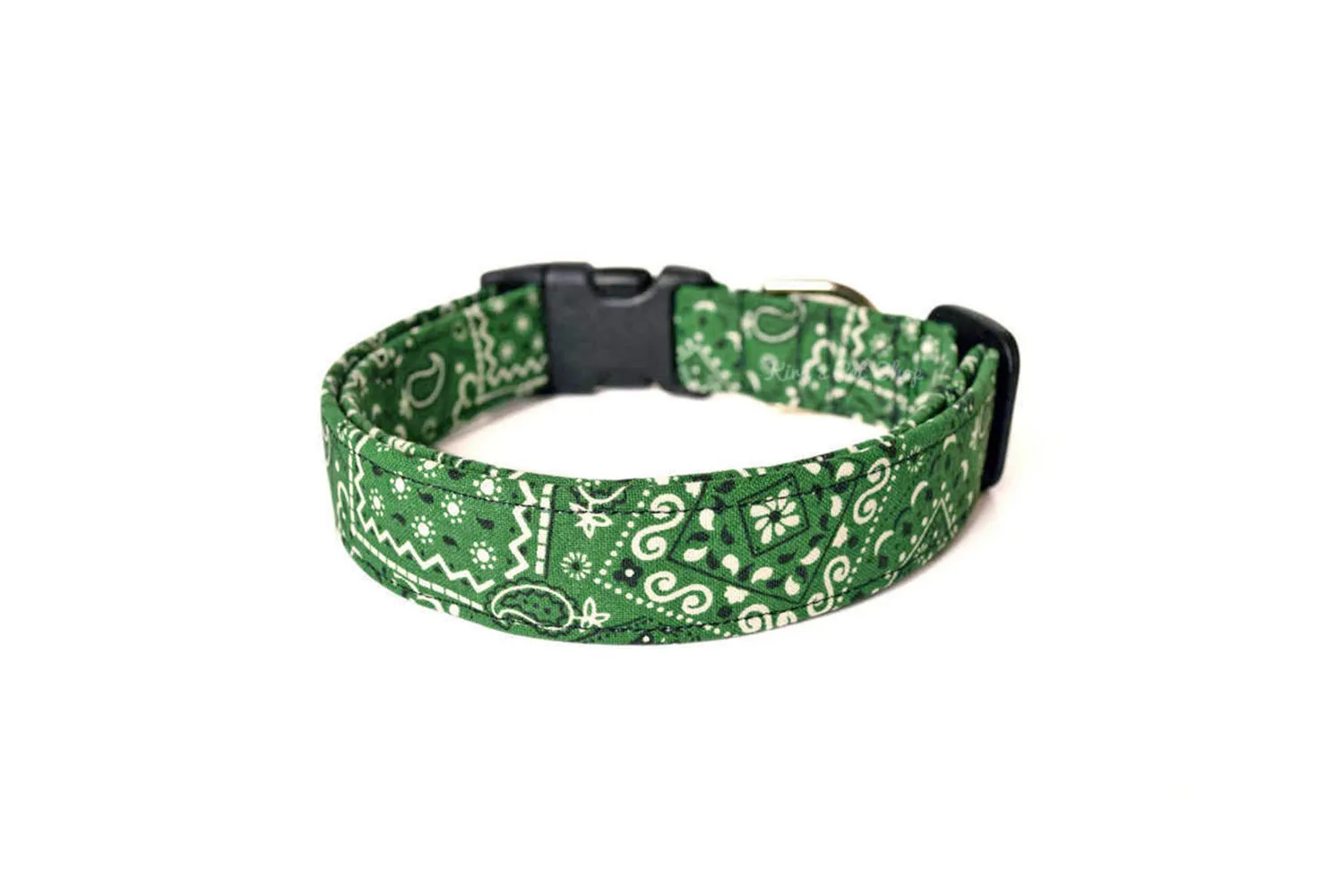 Dark Green Paisley Bandana Print Dog Collar