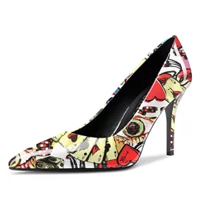 DearOnly Womens Pumps Pointed Toe Slip On Stiletto High Heel Patent Dress Shoes Office Multicolor 3.5 Inch