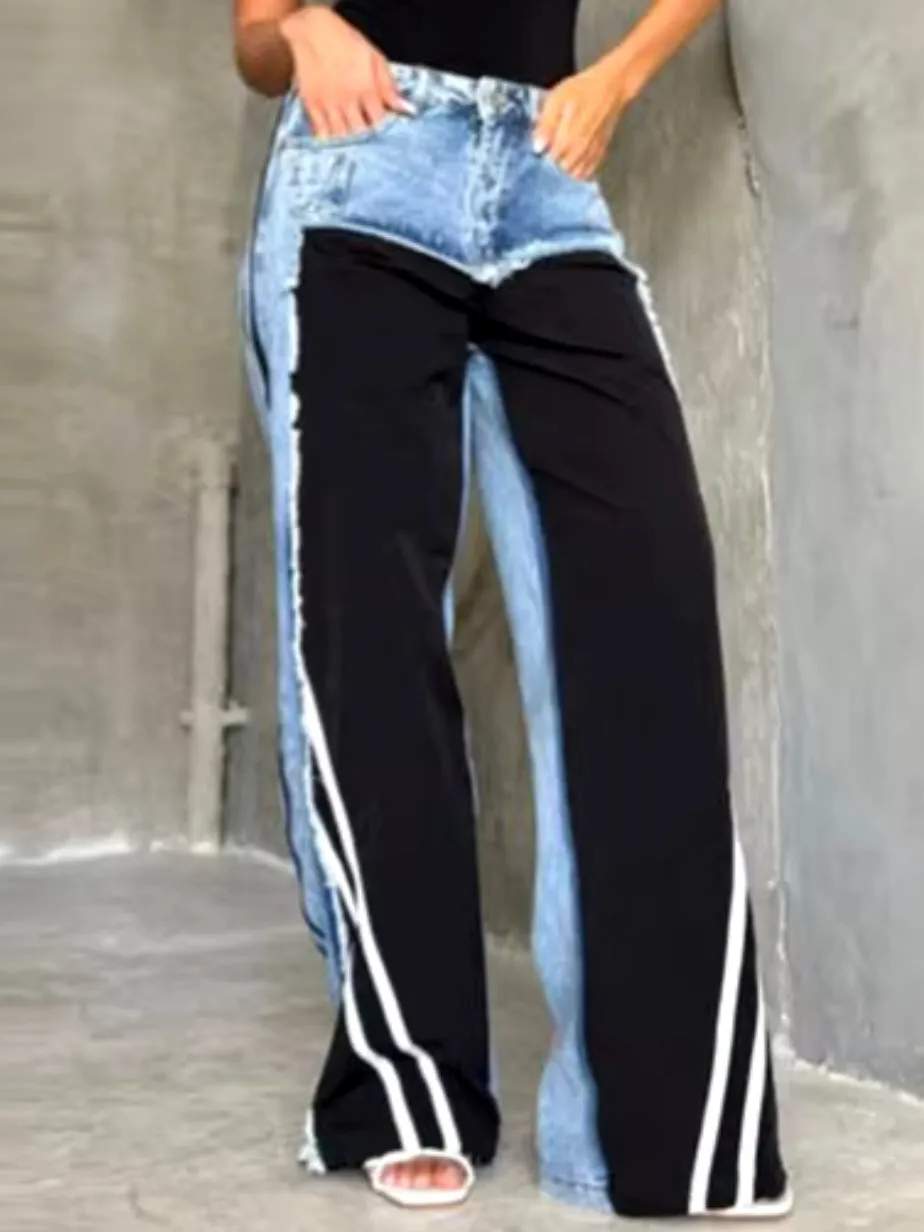 Denim mid blue mix fabrics pants