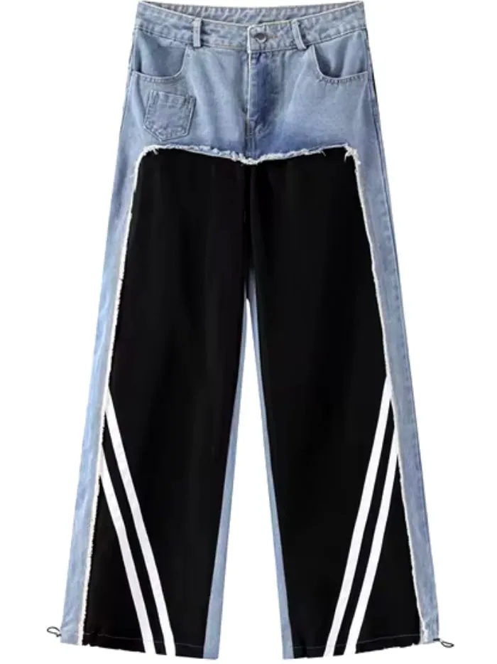 Denim mid blue mix fabrics pants