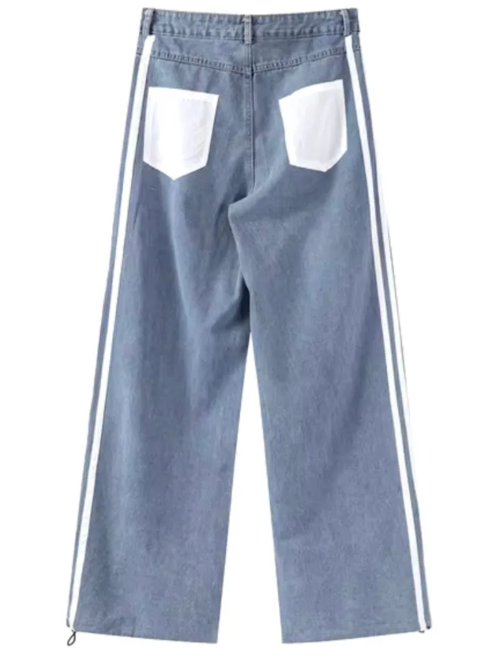 Denim mid blue mix fabrics pants