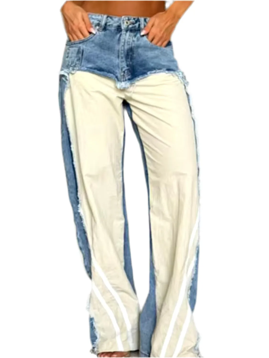 Denim mid blue mix fabrics pants