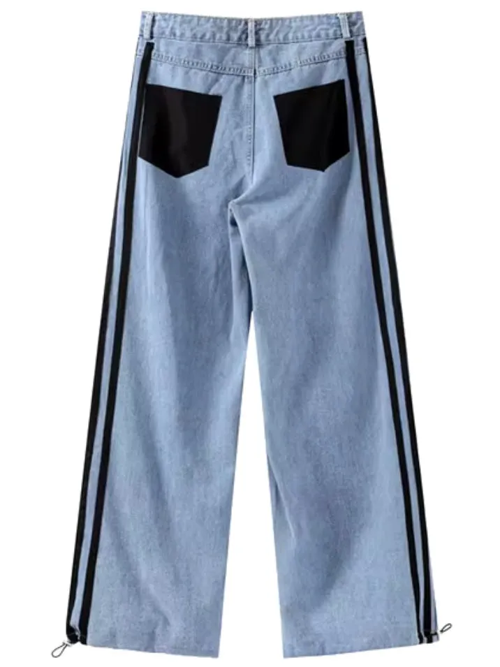 Denim mid blue mix fabrics pants