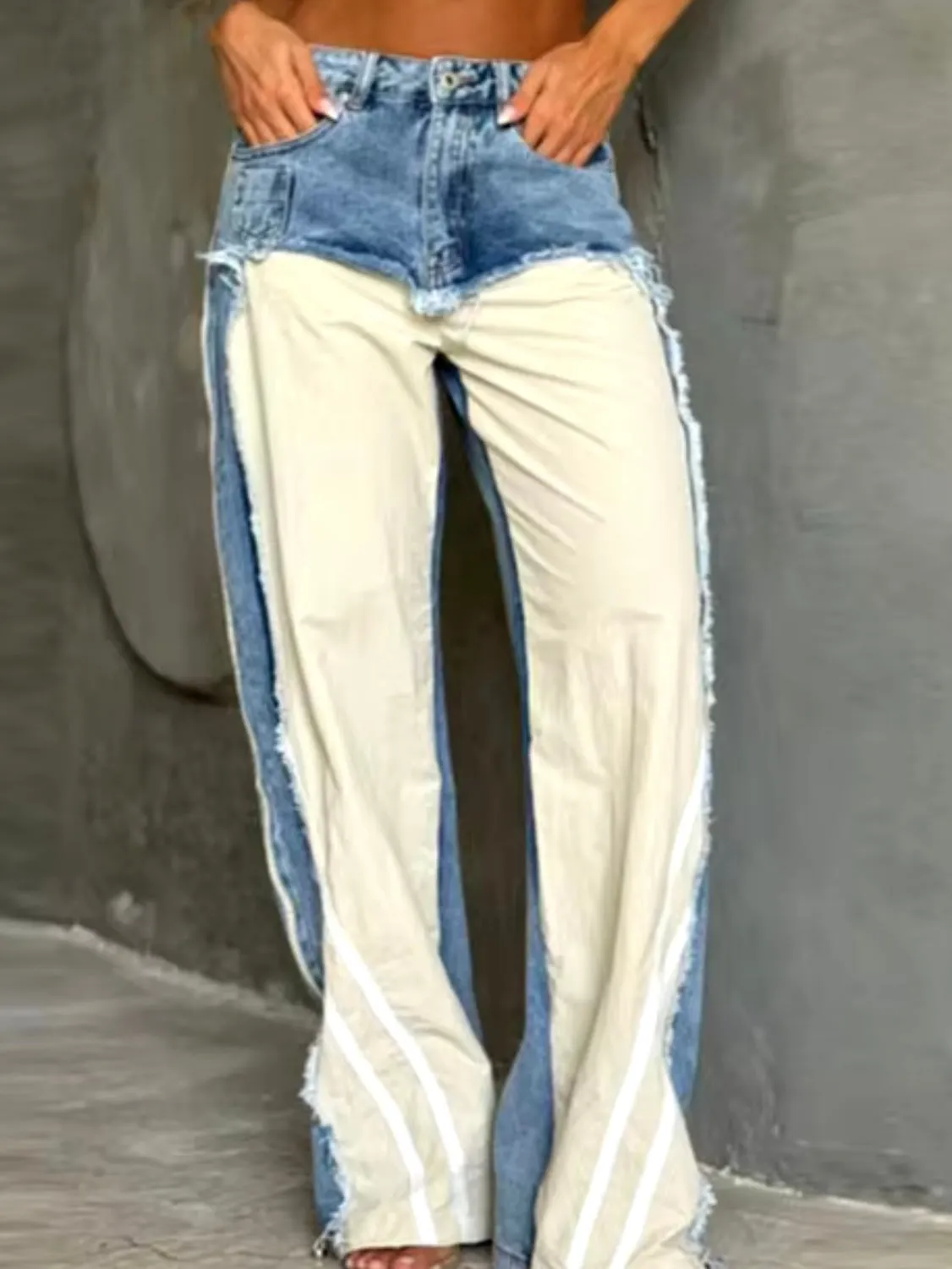 Denim mid blue mix fabrics pants