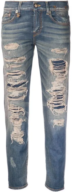 Distressed Mid-Rise Boyfriend Jeans