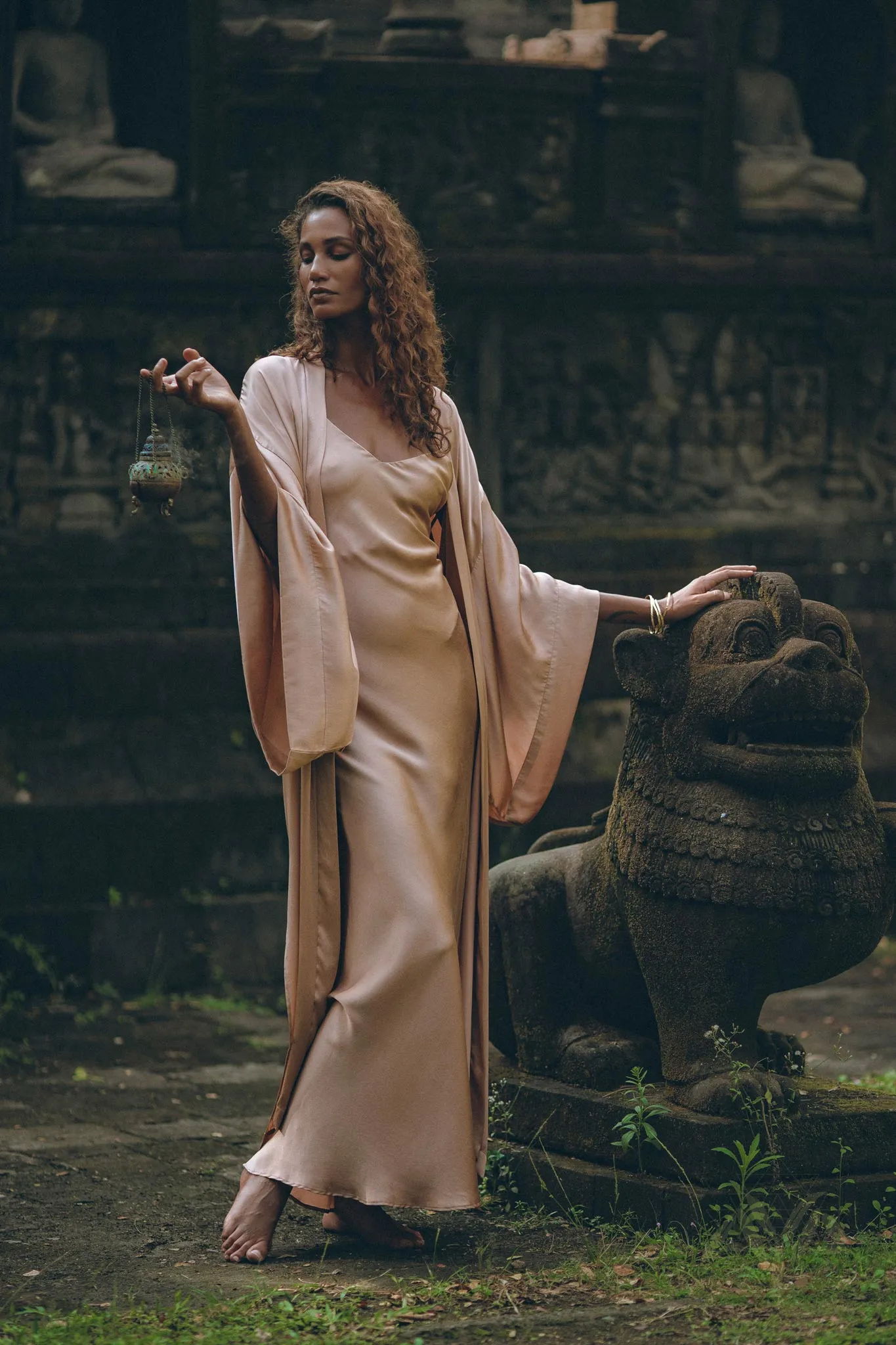 Dusty Pink Silk Robe • Bohemian Kaftan Cardigan • Long Cape for Women