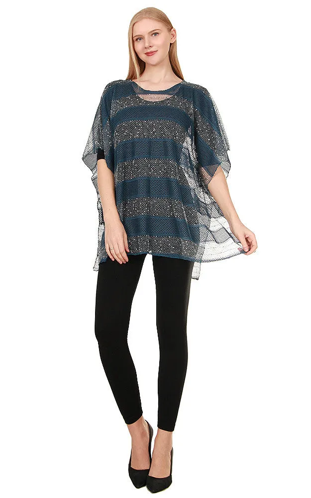 EA8767 Metallic Stripe Net Poncho