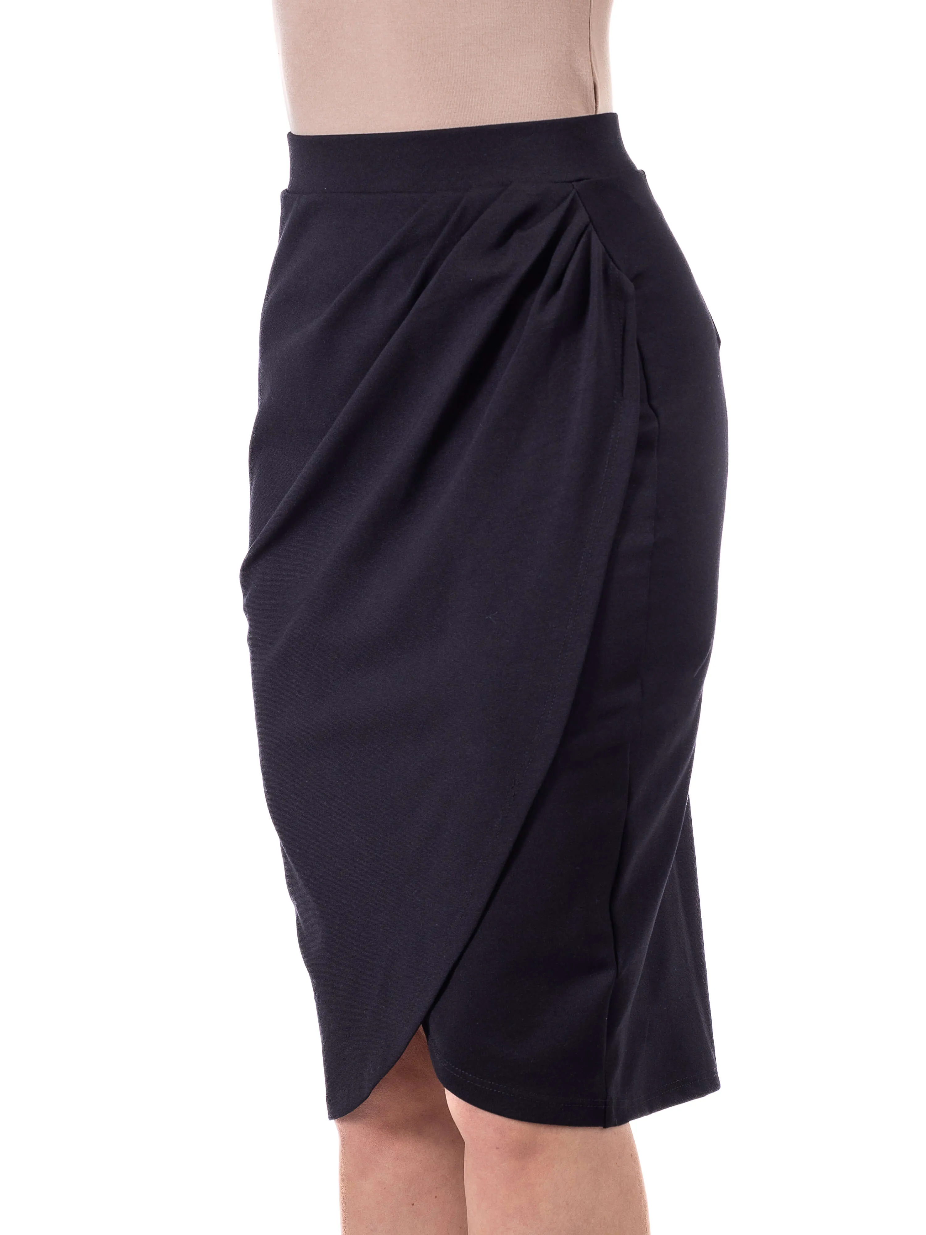 Elastic Waist Knee Length Tulip Pencil Skirt