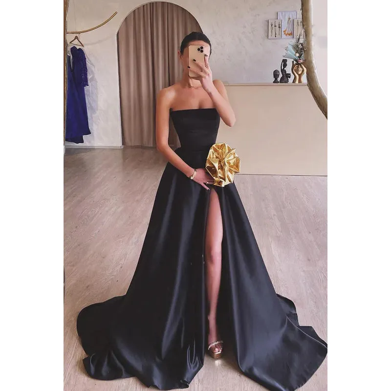 Elegant & Luxurious A-Line Off-Shoulder Sleeveless Side Slit Party Prom Dress