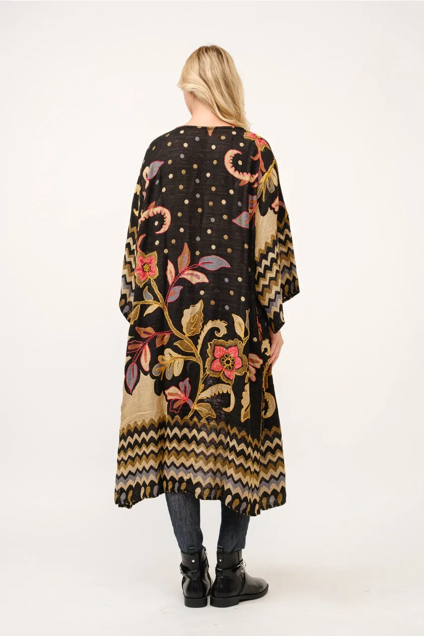 Embroidered Duster Kimono ~ Black & Tan