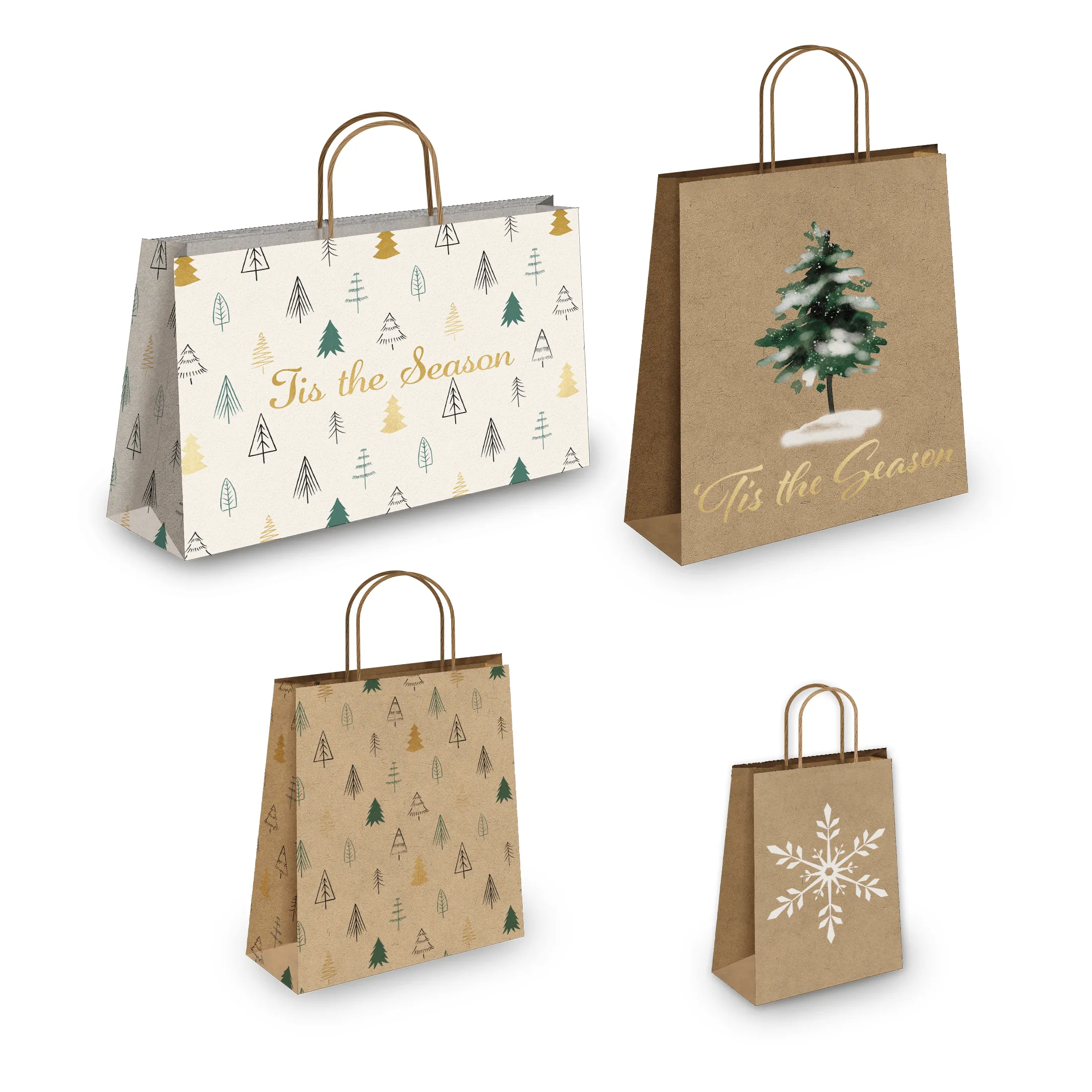 Fir Trees Kraft Gift Bags Mixed Size Set