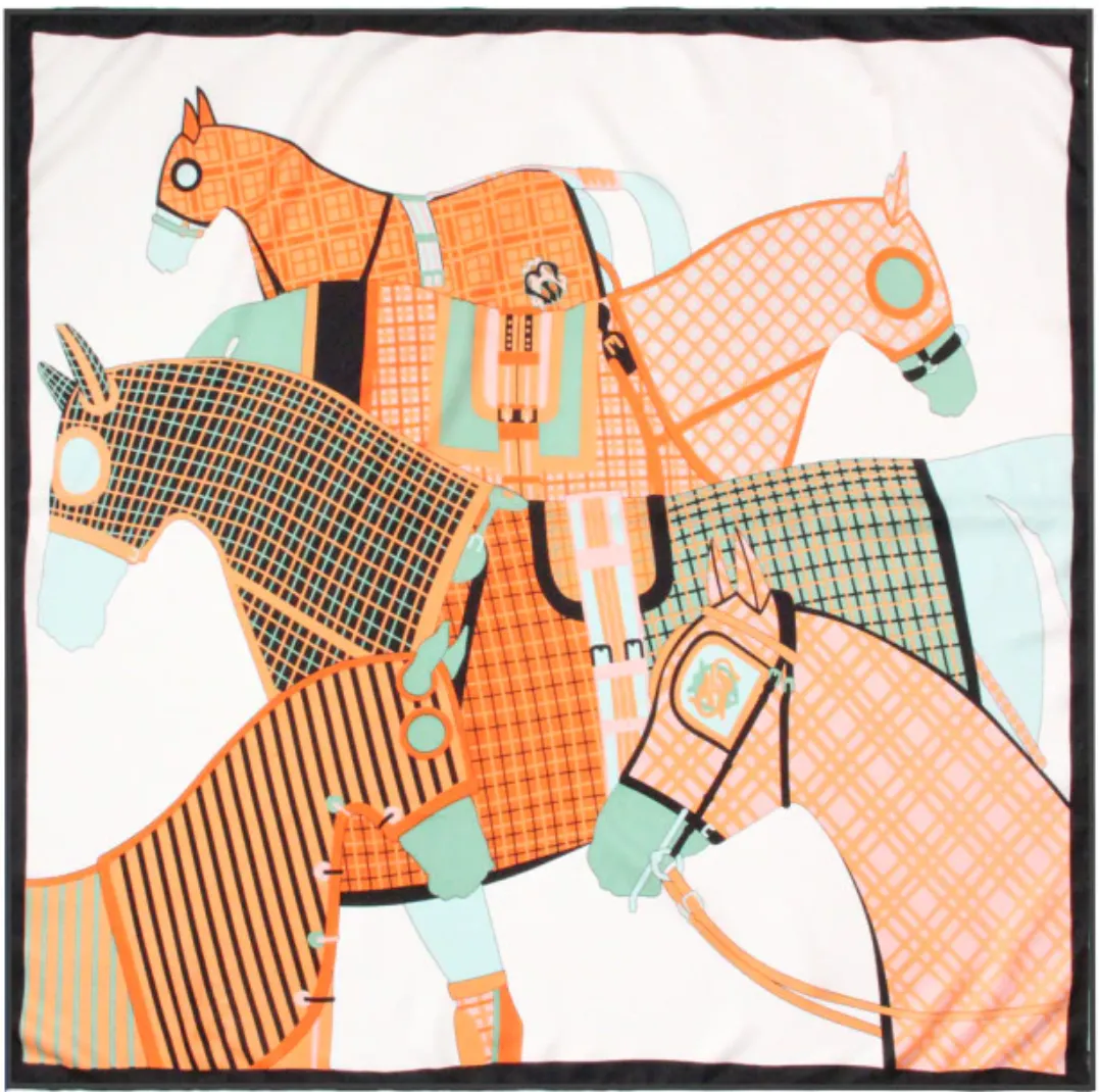 Five Horses in Plaid Rugs Scarf