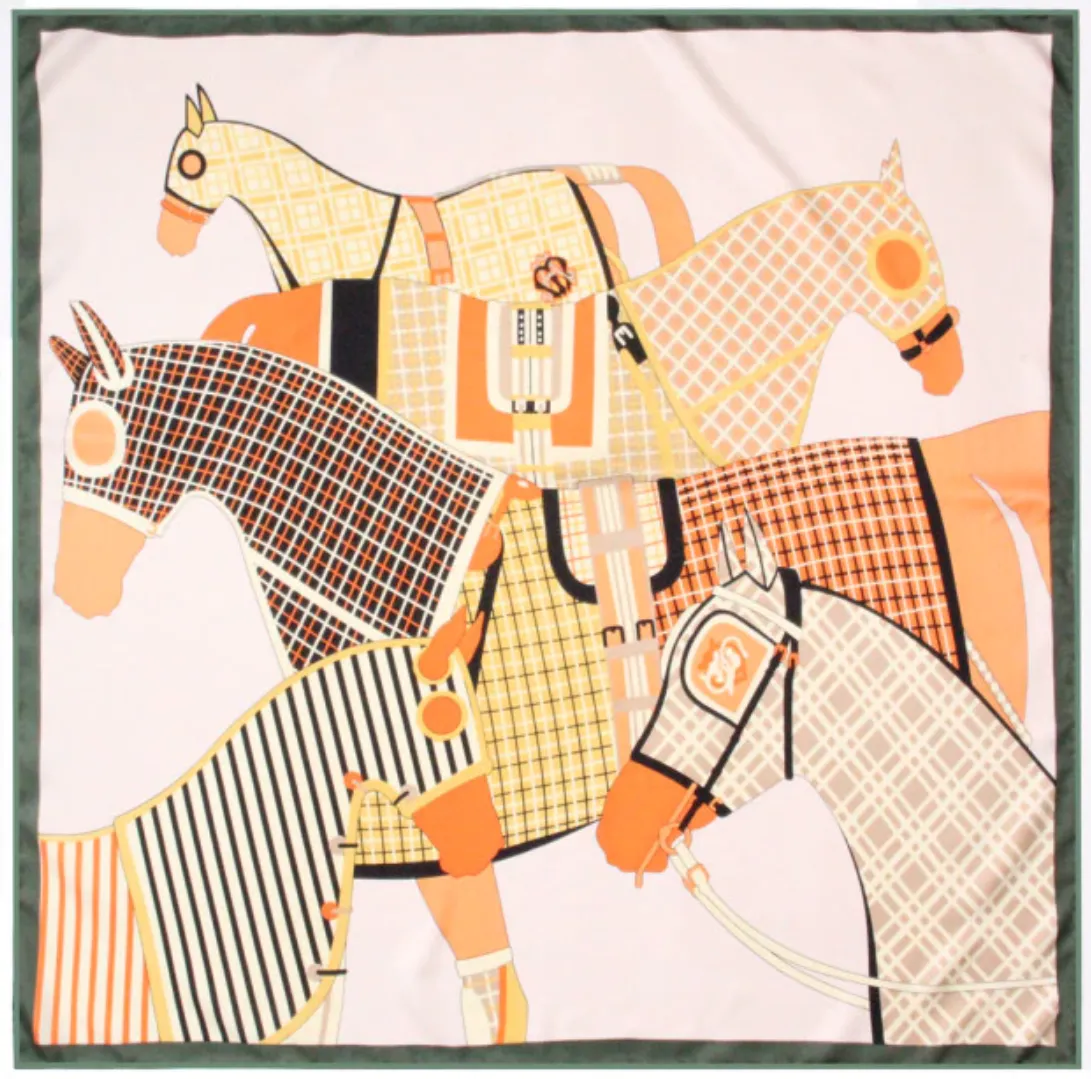 Five Horses in Plaid Rugs Scarf