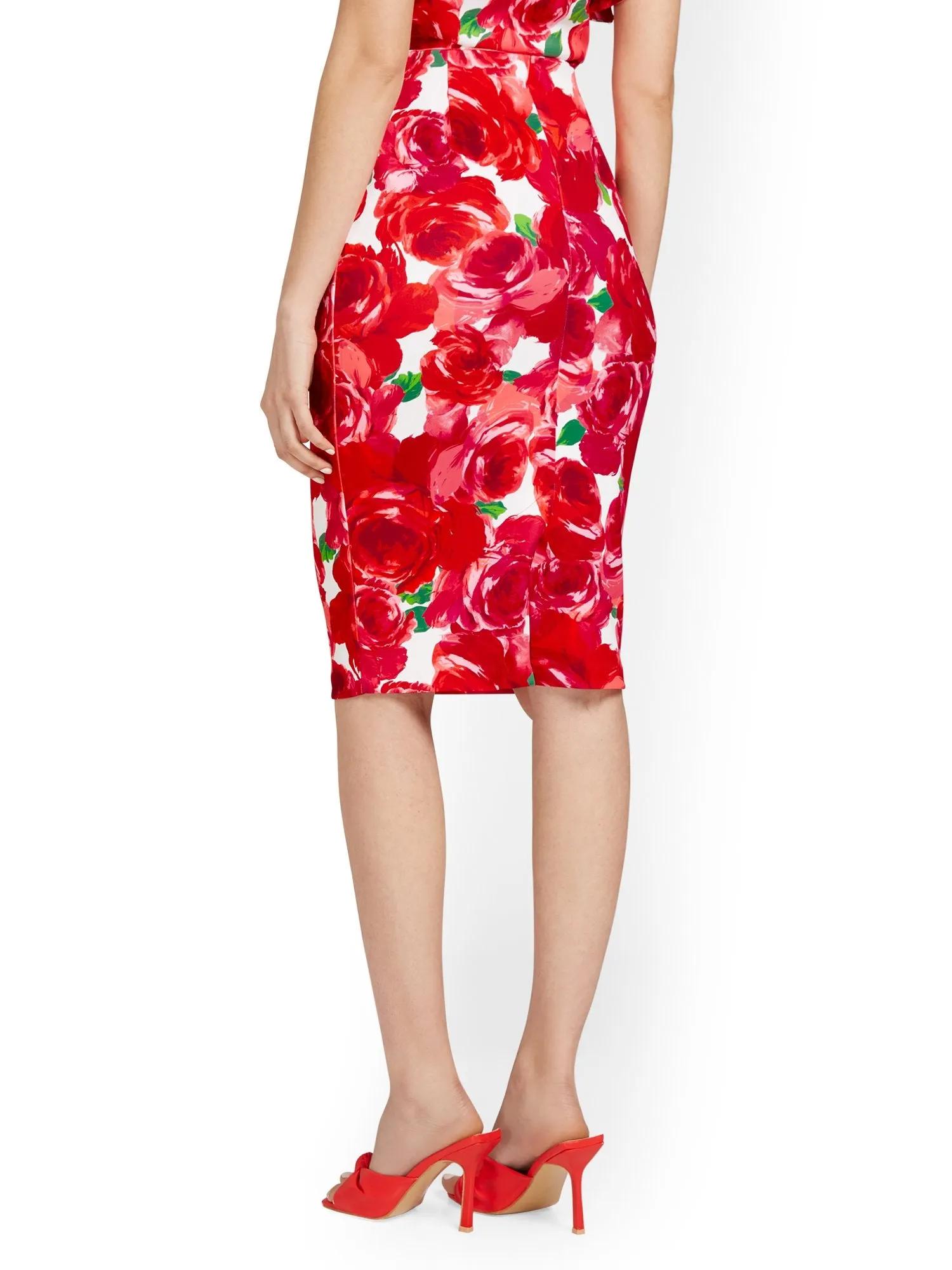 Floral-Print Scuba Pencil Skirt