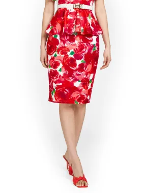 Floral-Print Scuba Pencil Skirt