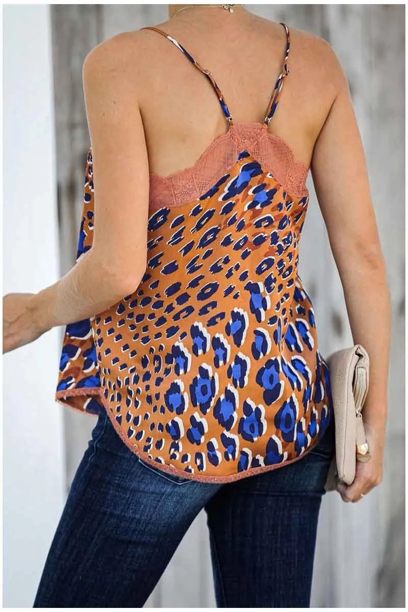 Florcoo Lace Leopard Chiffon Vest Top