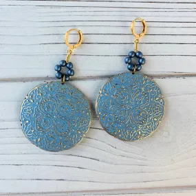 French Blue Medallion Earrings