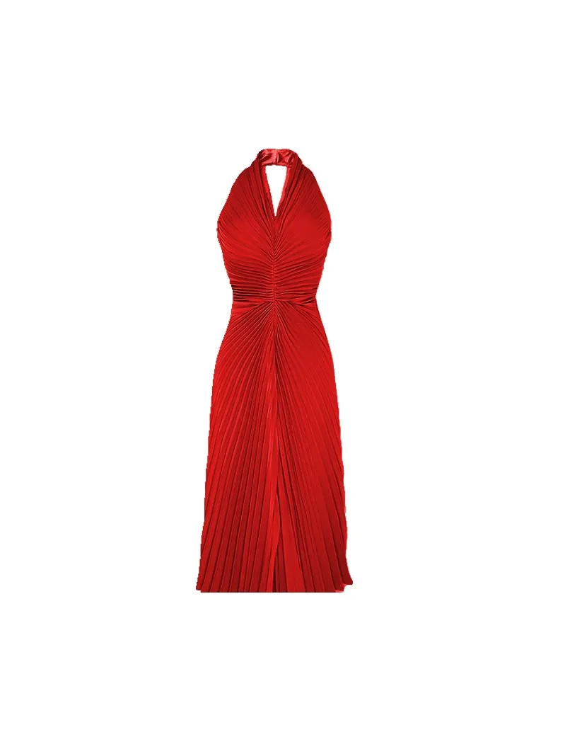 Gorgeous cool and pleated elegant gown dress halter neck- Lia