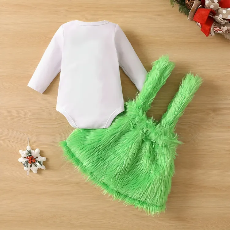 Grinch Suspender Overall Skirt Set