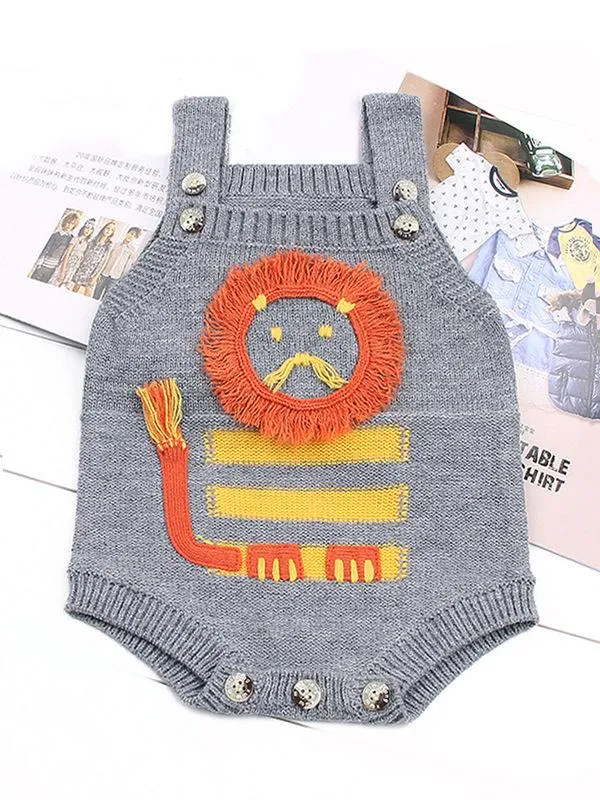 Handcrafted Lion Knitted Onesies Baby Suspender Romper