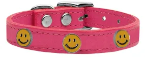 Happy Face Widget Genuine Leather Dog Collar Pink 12