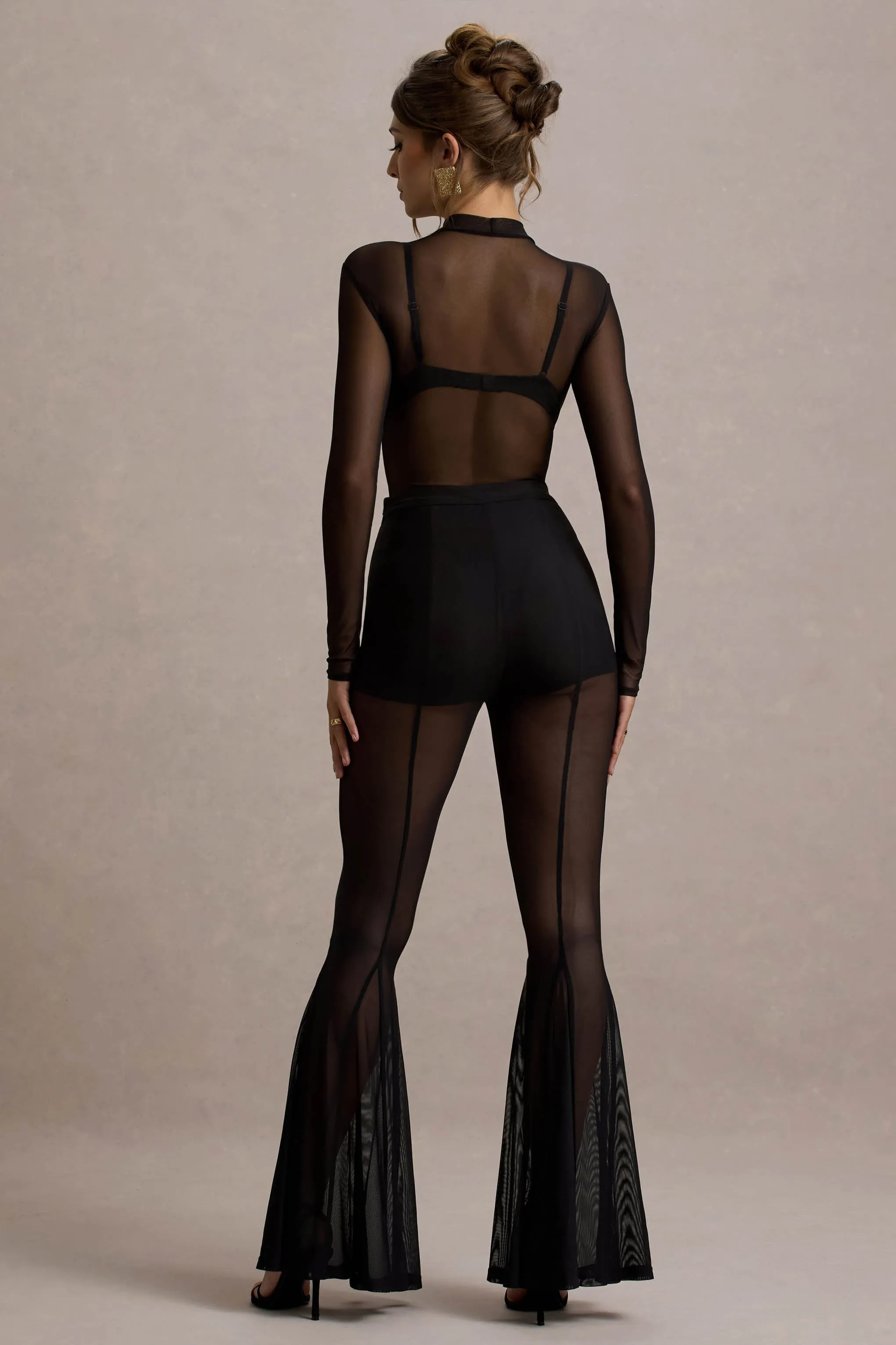 Harlowe | Black Mesh Long-Sleeve Bodysuit