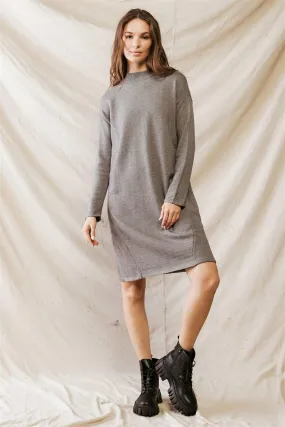 Heather Grey Viscose Blend Knit Long Sleeve Midi Dress /1-1-2